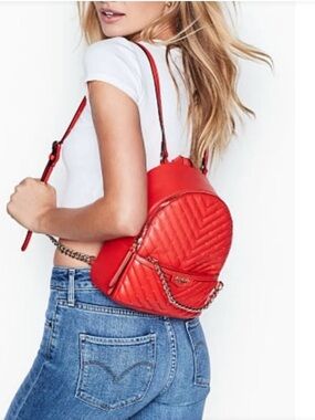 Victoria’s Secret Red Quilted Studded Mini Backpack